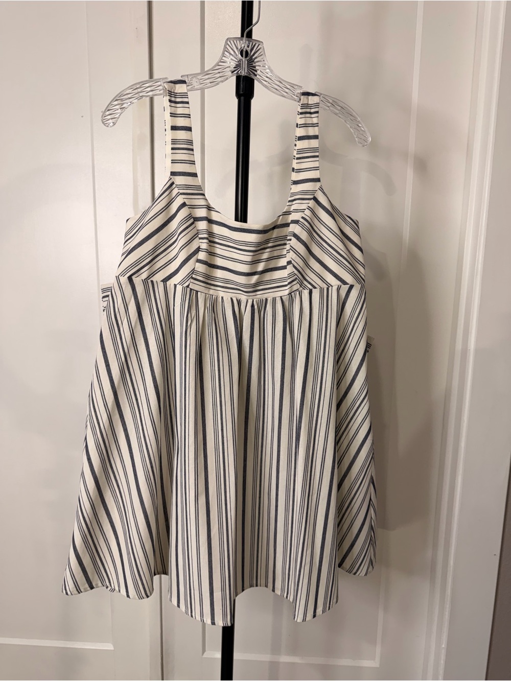 Striped Mini Dress with Statement Bow in Navy and White - Picture 6 of 6